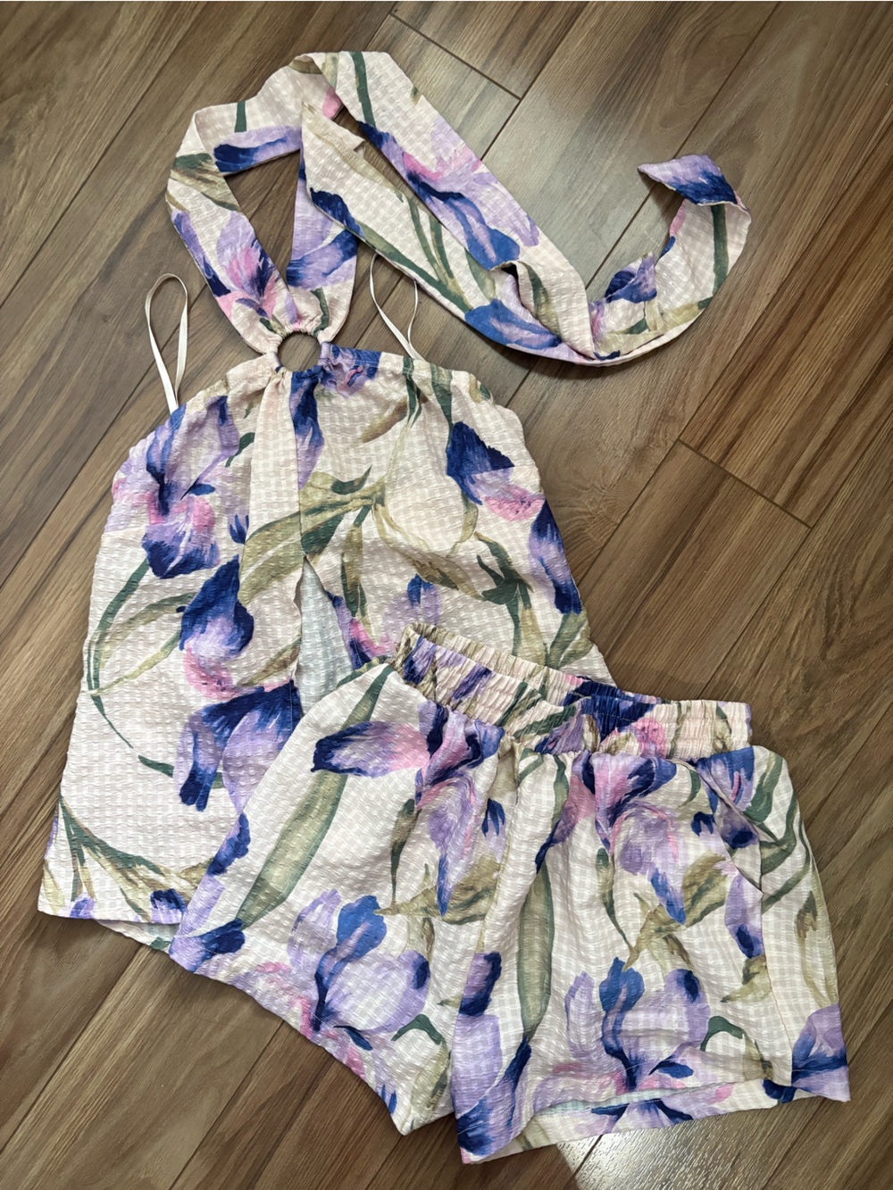 High-Waist Floral Linen-Texture Short Set